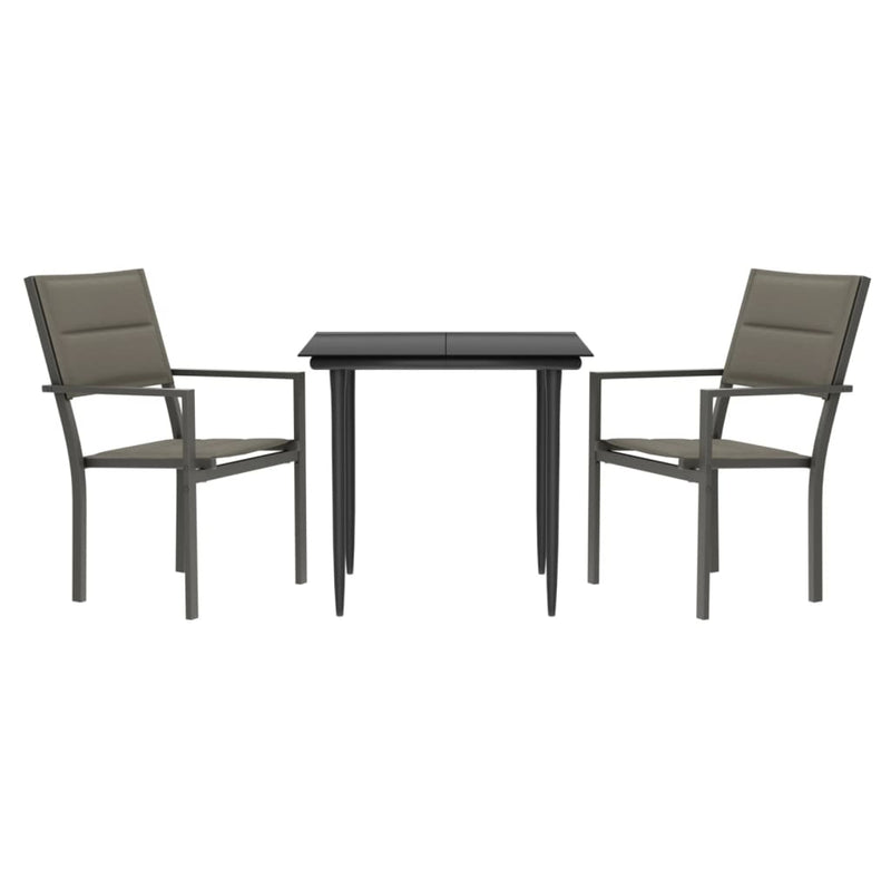 vidaXL 3 Piece Garden Dining Set Black Steel and Textilene