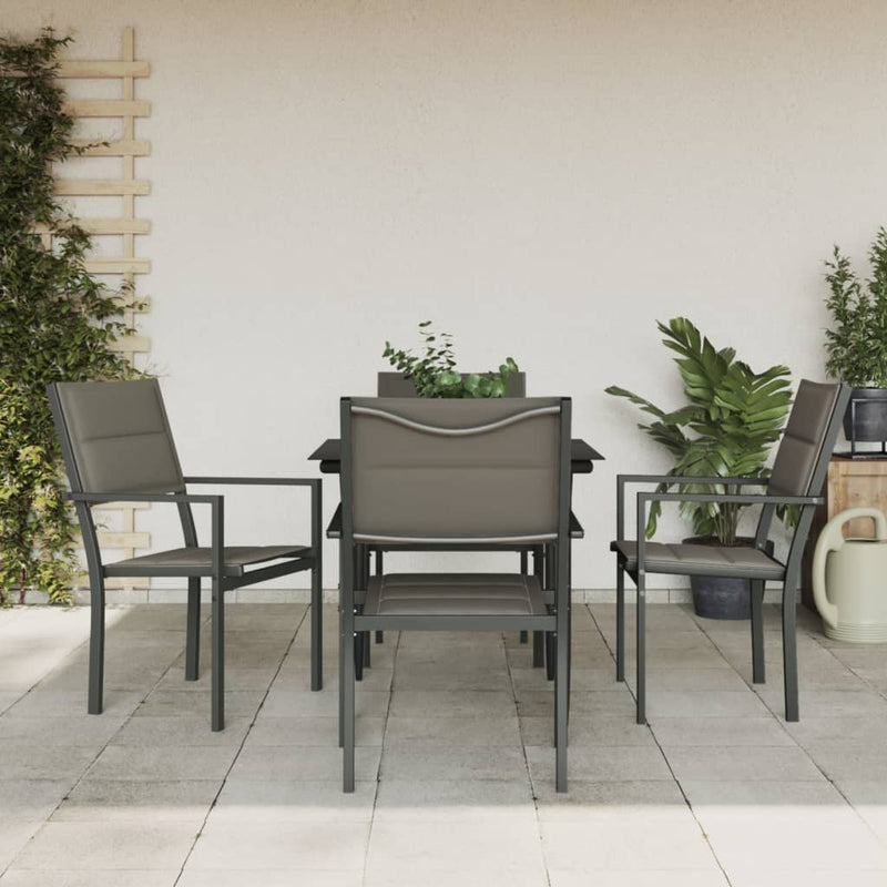 vidaXL 5 Piece Garden Dining Set Black Steel and Textilene