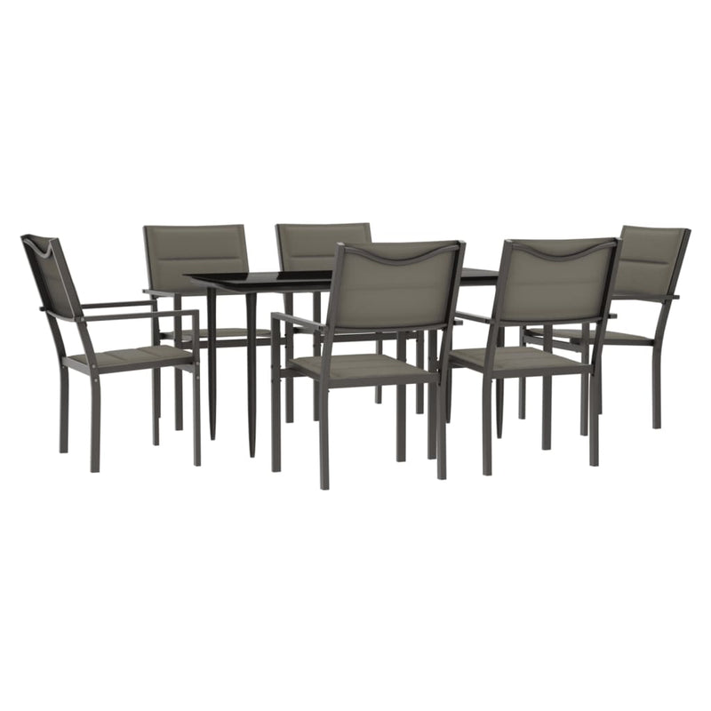 vidaXL 7 Piece Garden Dining Set Black Steel and Textilene
