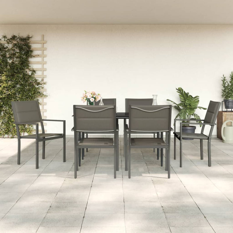vidaXL 7 Piece Garden Dining Set Black Steel and Textilene