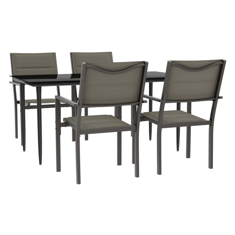 vidaXL 5 Piece Garden Dining Set Black Steel and Textilene