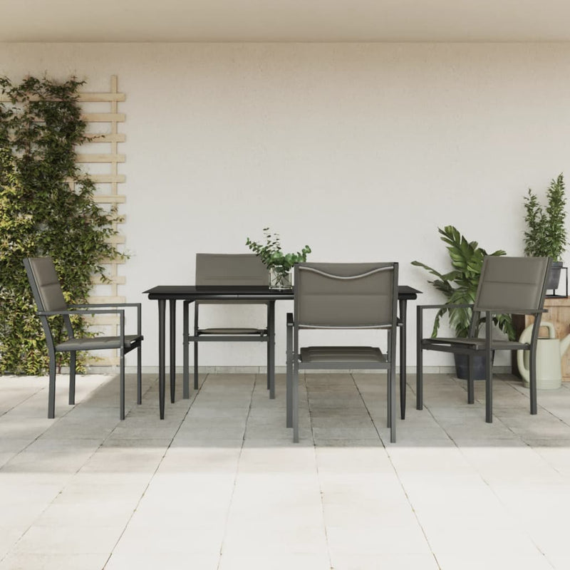 vidaXL 5 Piece Garden Dining Set Black Steel and Textilene