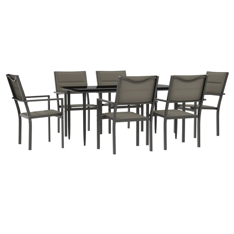 vidaXL 7 Piece Garden Dining Set Black Steel and Textilene