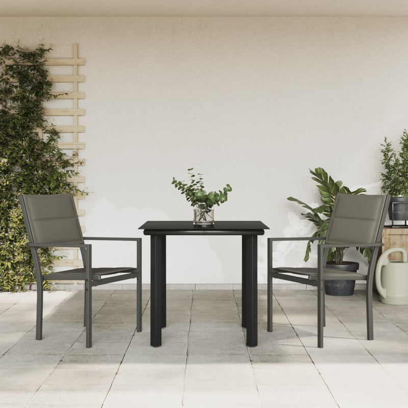 vidaXL 3 Piece Garden Dining Set Black Steel and Textilene