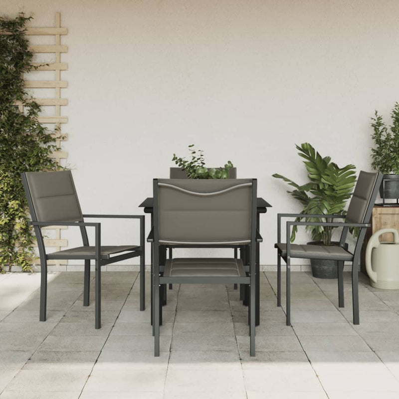vidaXL 5 Piece Garden Dining Set Black Steel and Textilene