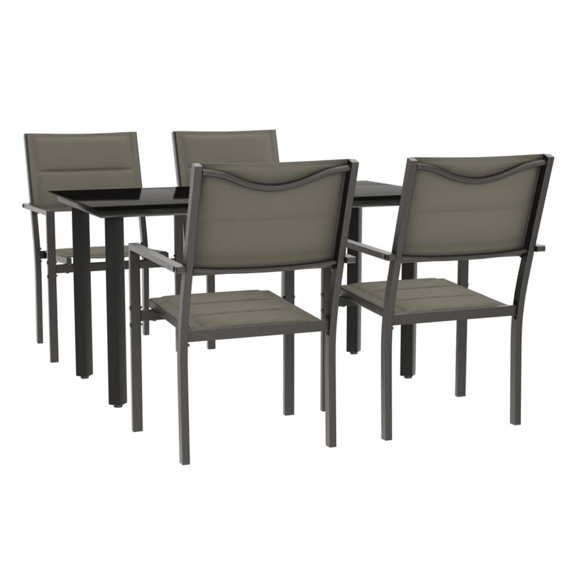 vidaXL 5 Piece Garden Dining Set Black Steel and Textilene
