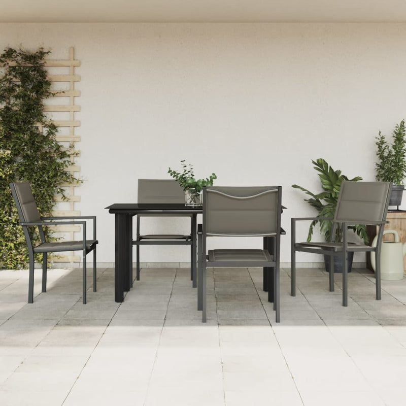 vidaXL 5 Piece Garden Dining Set Black Steel and Textilene