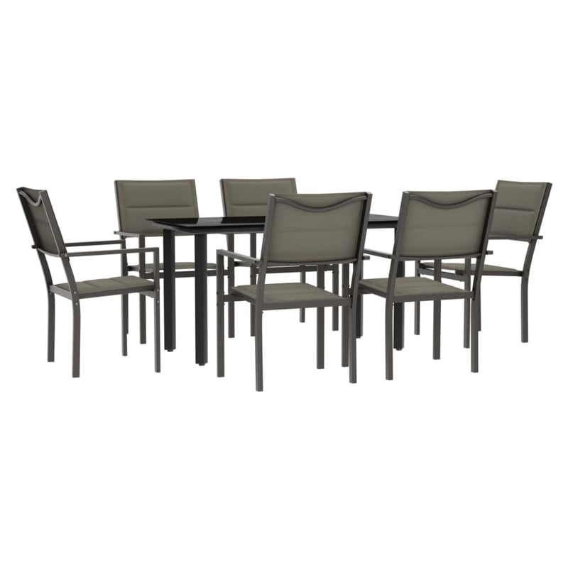 vidaXL 7 Piece Garden Dining Set Black Steel and Textilene