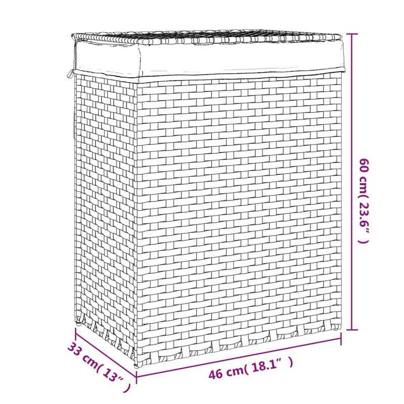 vidaXL Laundry Basket with Lid 46x33x60 cm Poly Rattan