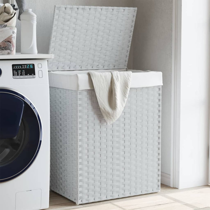 vidaXL Laundry Basket with Lid White 46x33x60 cm Poly Rattan