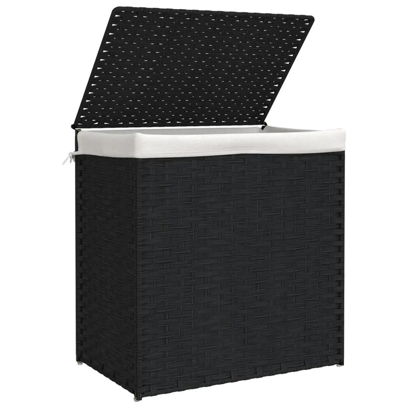 Laundry Basket with 2 Sections Black 53x35x57 cm Poly Rattan