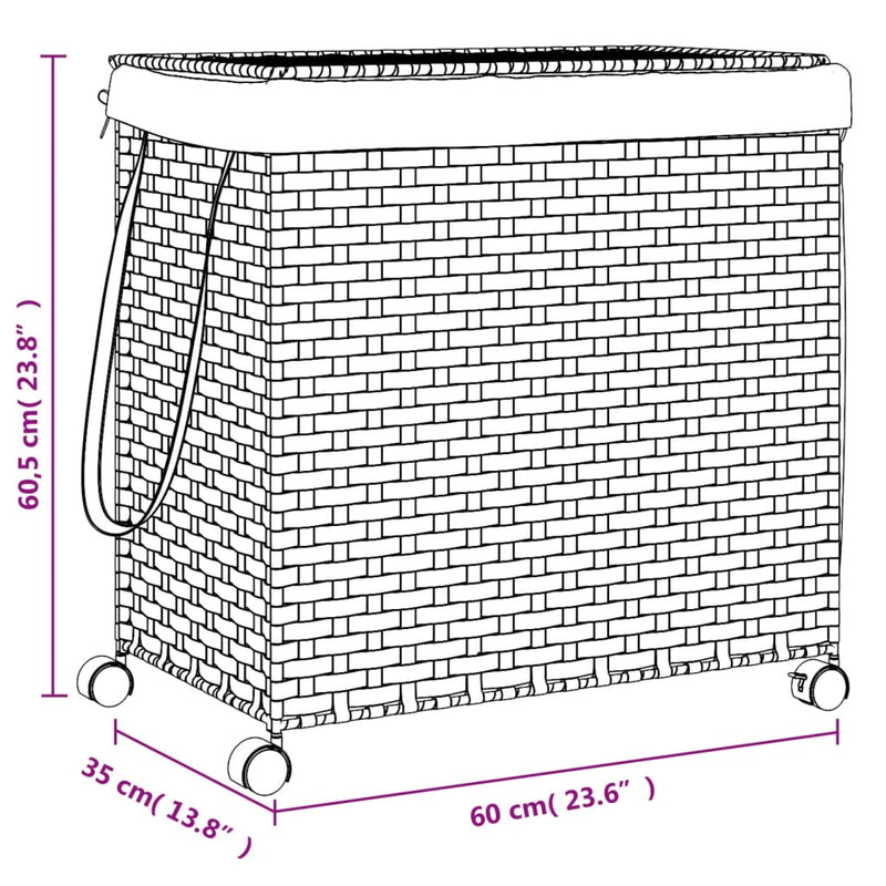 vidaXL Laundry Basket with Wheels 60x35x60.5 cm Rattan