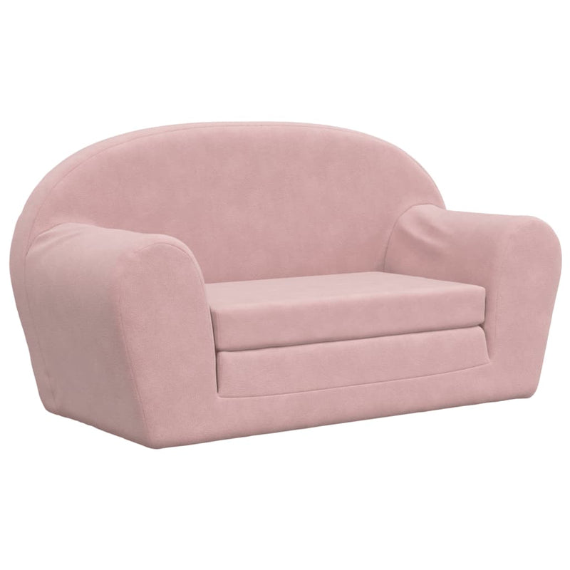Kids' Sofa Bed 2-Seater Pink Soft Plush