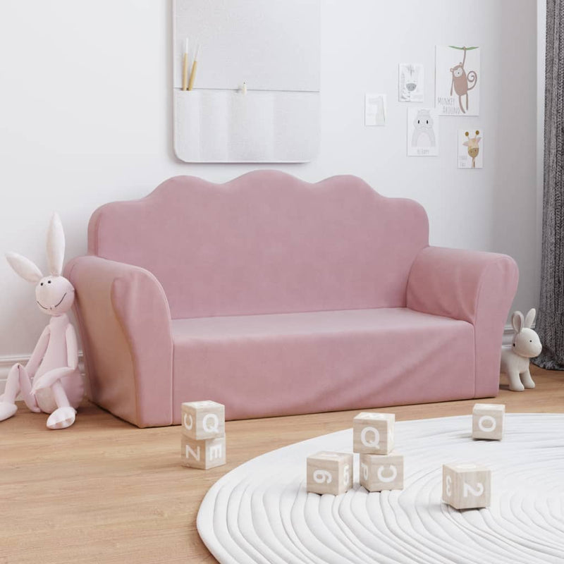vidaXL Kids' Sofa 2-Seater Pink Soft Plush