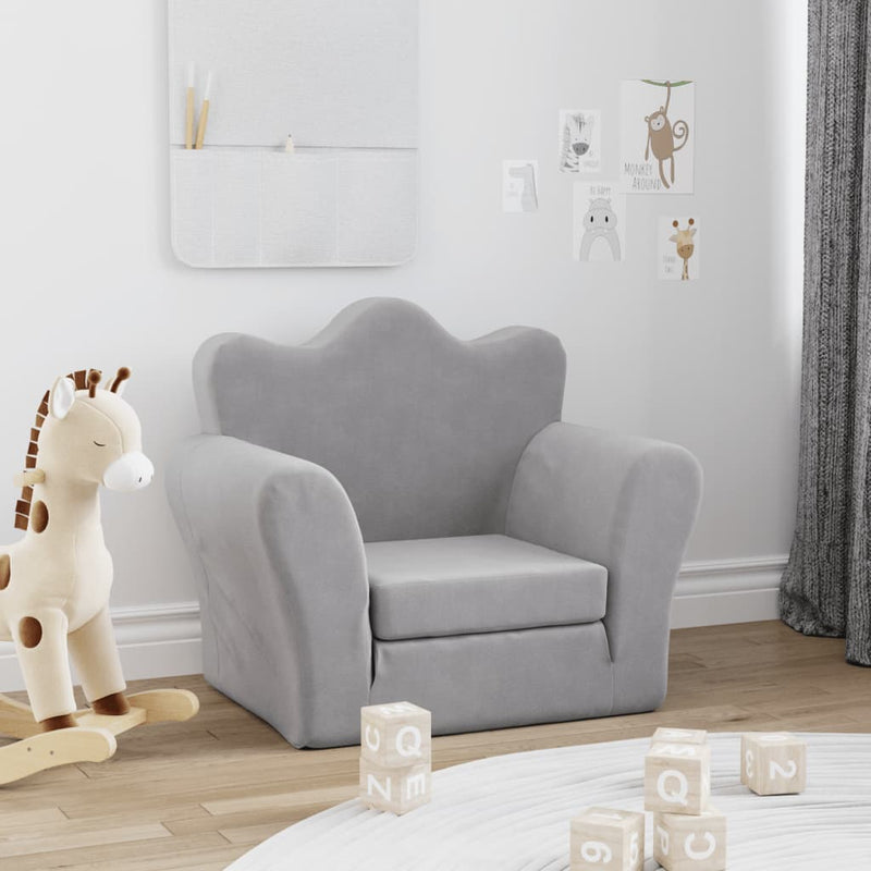 vidaXL Kids' Sofa Bed Light Grey Soft Plush