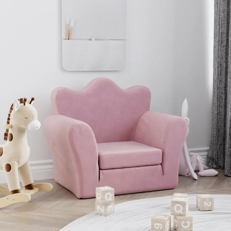 Kids' Sofa Bed Pink Soft Plush