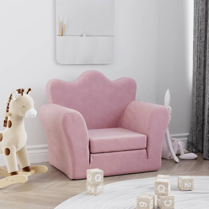 vidaXL Kids' Sofa Bed Pink Soft Plush