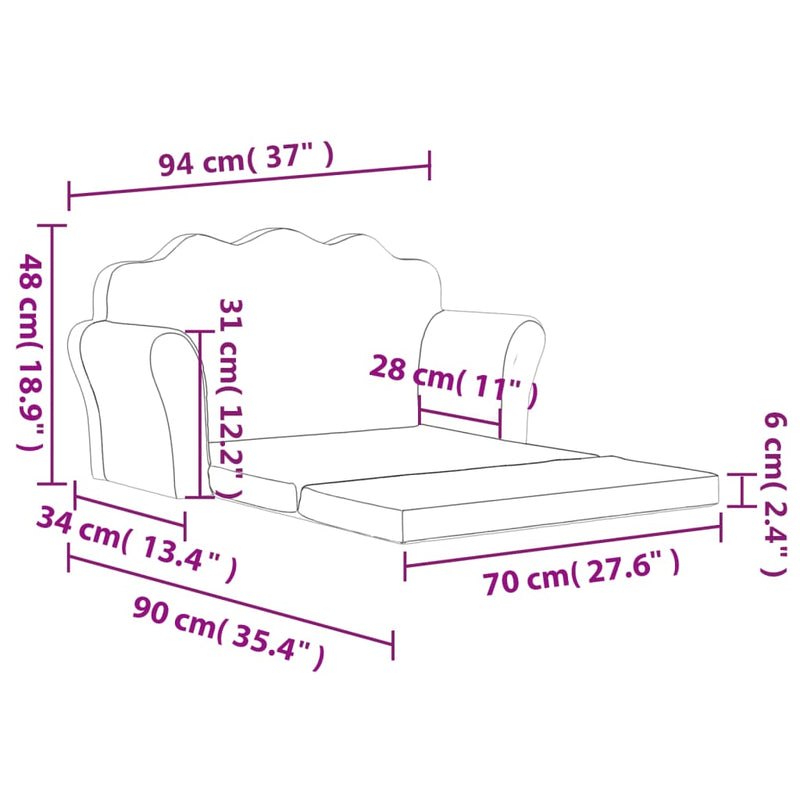 vidaXL Kids' Sofa Bed 2-Seater Light Grey Soft Plush