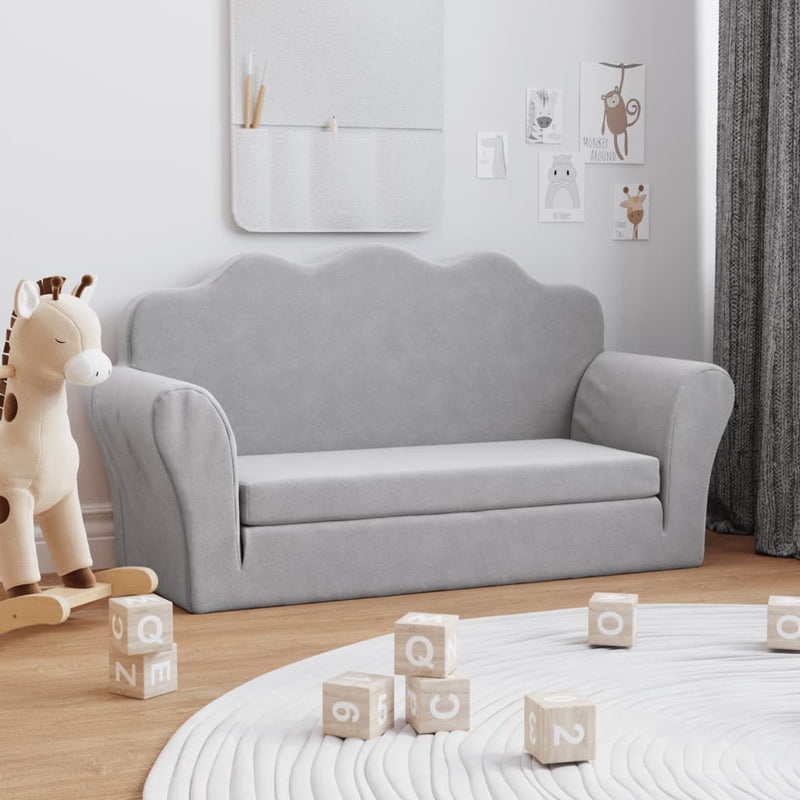 vidaXL Kids' Sofa Bed 2-Seater Light Grey Soft Plush