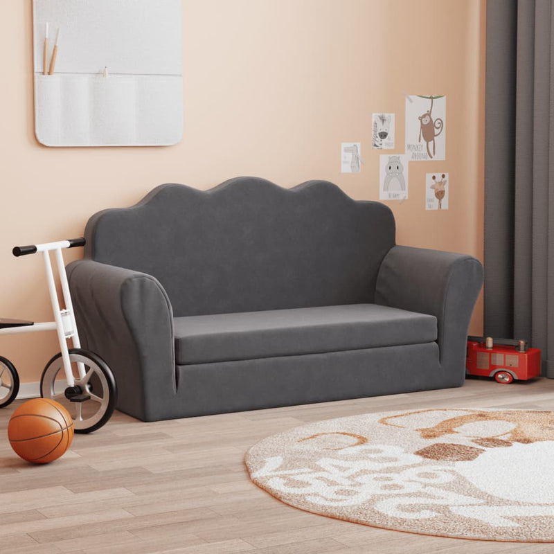 vidaXL Kids' Sofa Bed 2-Seater Anthracite Soft Plush