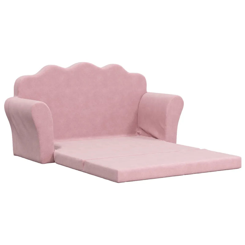 Kids'Sofa Bed 2-Seater Pink Soft Plush