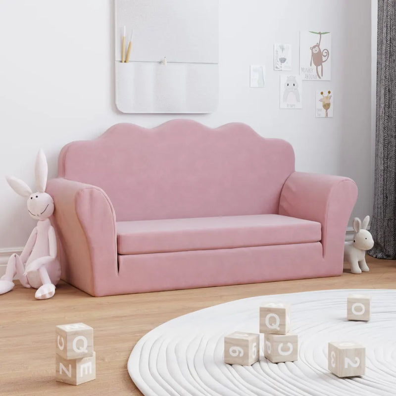 Kids'Sofa Bed 2-Seater Pink Soft Plush