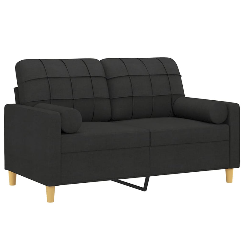 2-Seater Sofa with Throw Pillows Black 120 cm Fabric