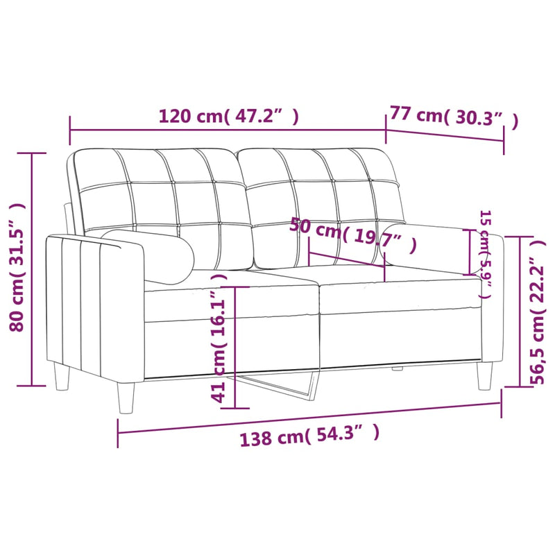 2-Seater Sofa with Throw Pillows Black 120 cm Fabric