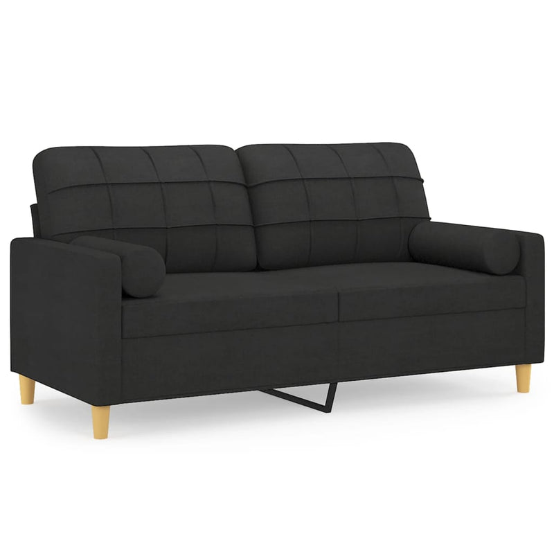 2-Seater Sofa with Throw Pillows Black 140 cm Fabric