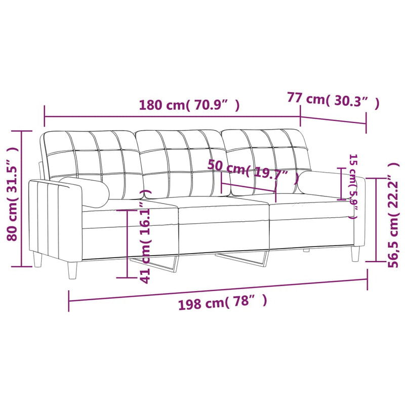 3-Seater Sofa with Throw Pillows Light Grey 180 cm Fabric