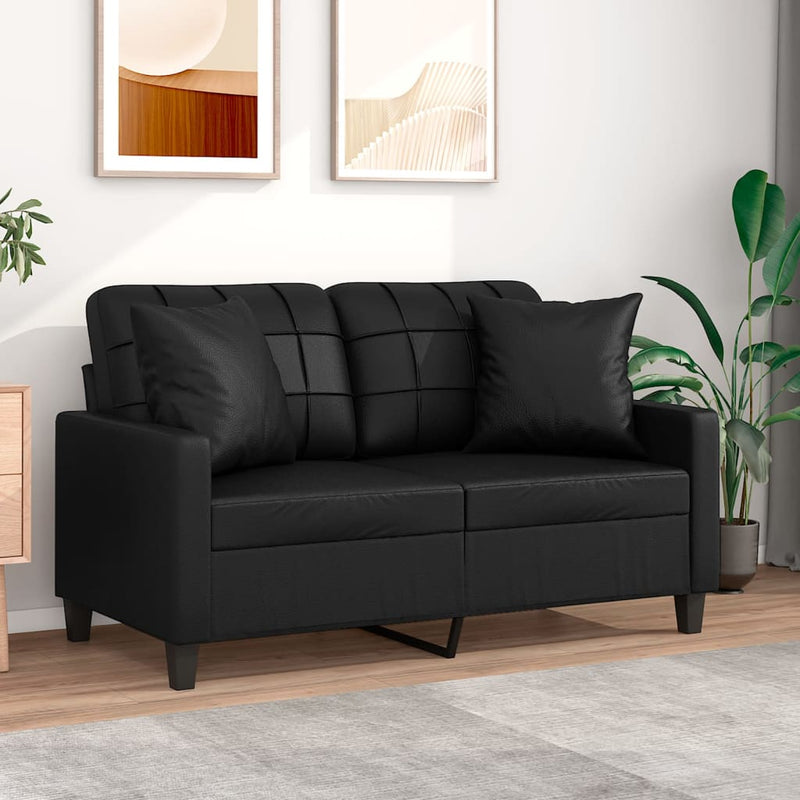 vidaXL 2-Seater Sofa with Throw Pillows Black 120 cm Faux Leather
