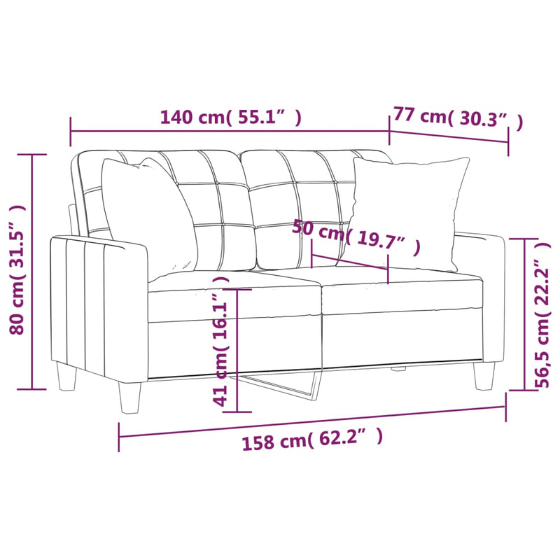 vidaXL 2-Seater Sofa with Throw Pillows Black 140 cm Faux Leather