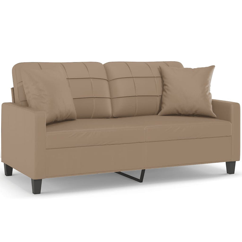 vidaXL 2-Seater Sofa with Throw Pillows Cappuccino 140 cm Faux Leather