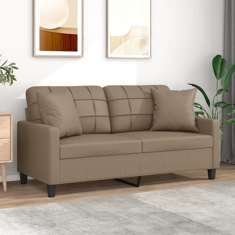 vidaXL 2-Seater Sofa with Throw Pillows Cappuccino 140 cm Faux Leather