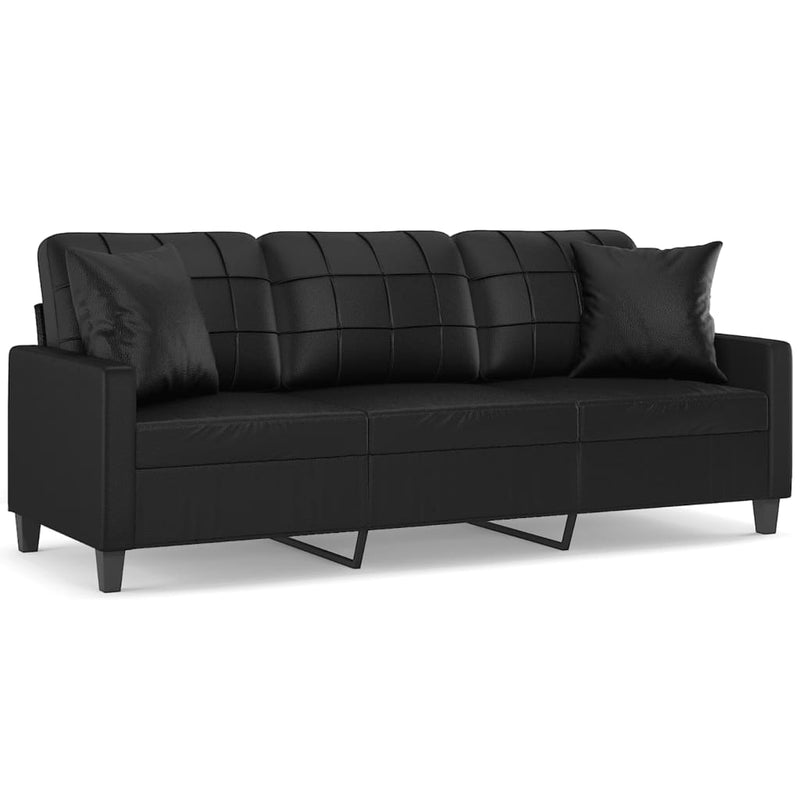 3-Seater Sofa with Throw Pillows Black 180 cm Faux Leather