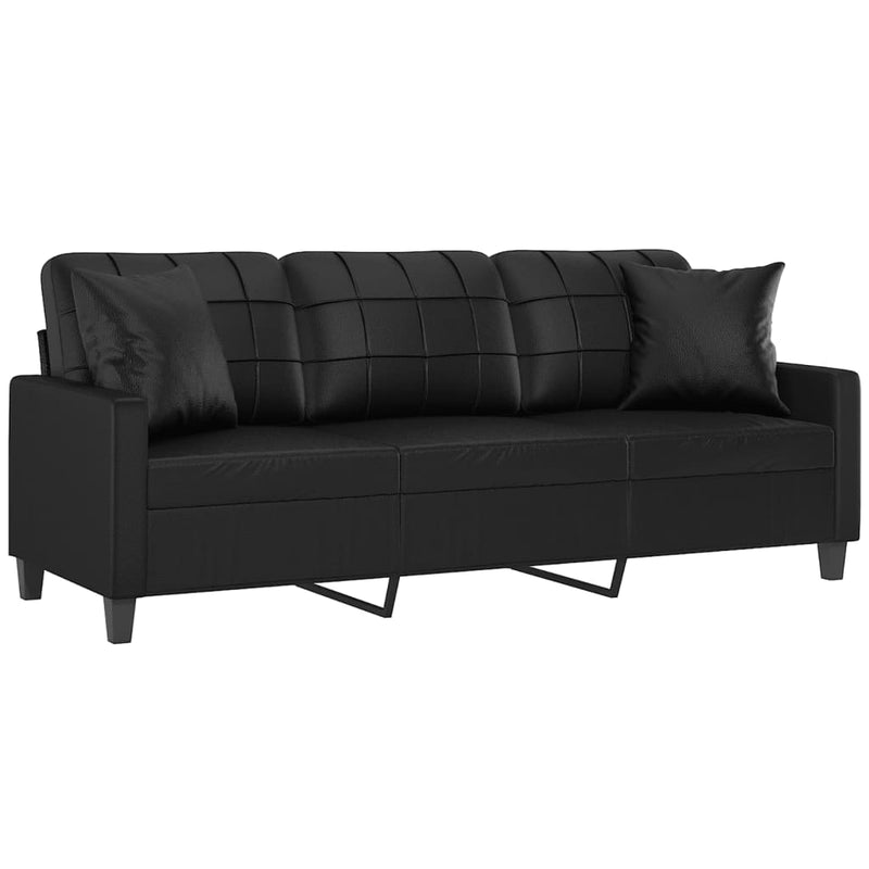 vidaXL 3-Seater Sofa with Throw Pillows Black 180 cm Faux Leather