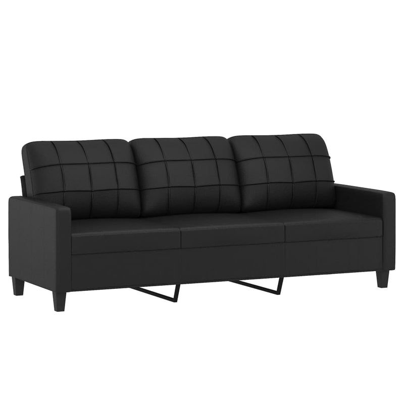 vidaXL 3-Seater Sofa with Throw Pillows Black 180 cm Faux Leather