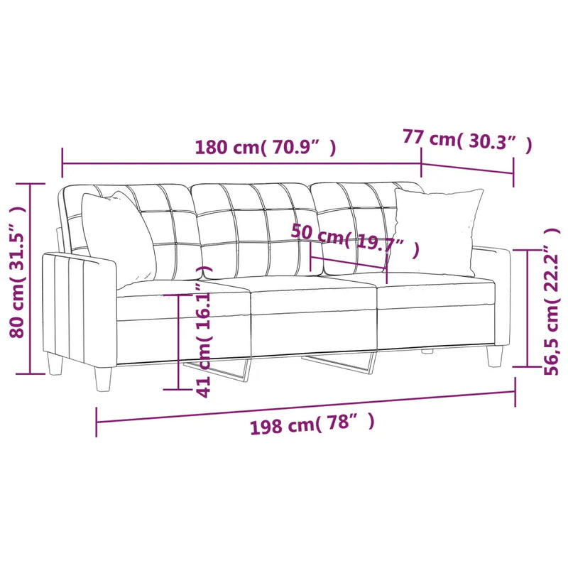 3-Seater Sofa with Throw Pillows Black 180 cm Faux Leather