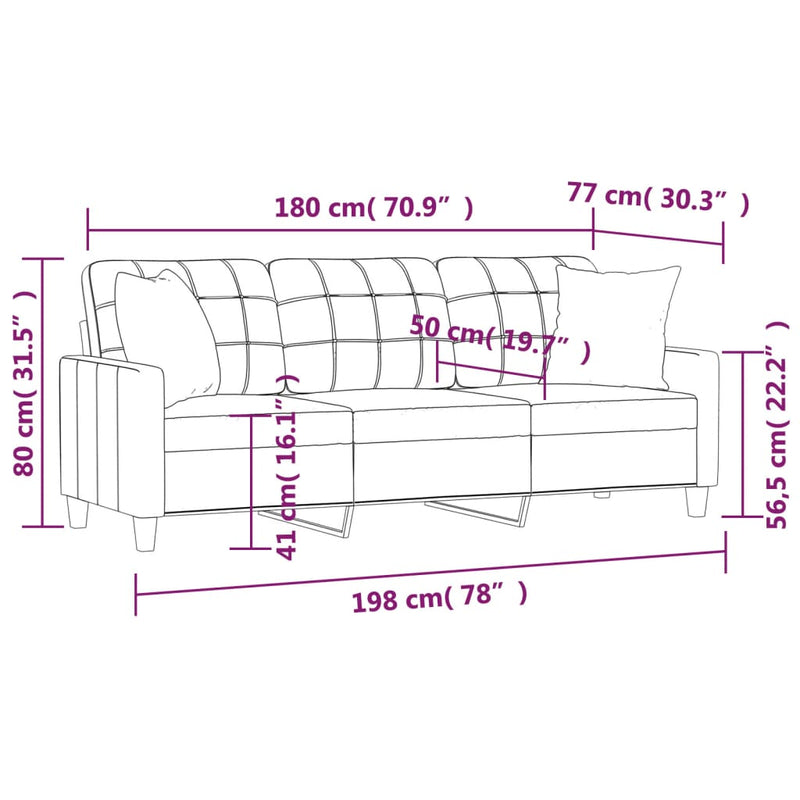 vidaXL 3-Seater Sofa with Throw Pillows Black 180 cm Faux Leather