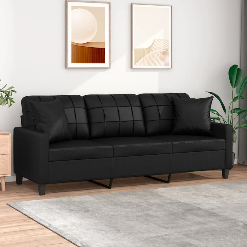 vidaXL 3-Seater Sofa with Throw Pillows Black 180 cm Faux Leather