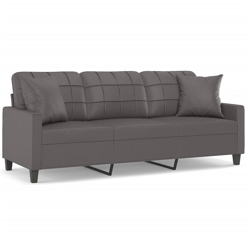 vidaXL 3-Seater Sofa with Throw Pillows Grey 180 cm Faux Leather