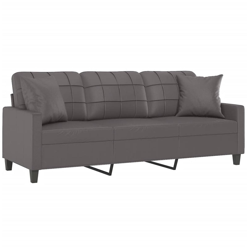 vidaXL 3-Seater Sofa with Throw Pillows Grey 180 cm Faux Leather
