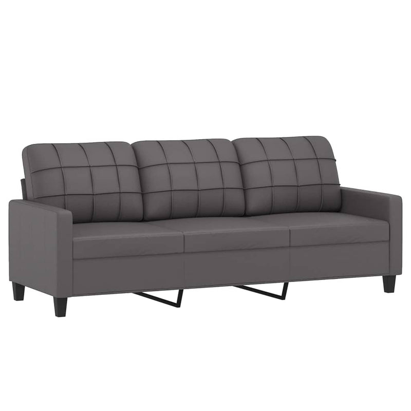 vidaXL 3-Seater Sofa with Throw Pillows Grey 180 cm Faux Leather