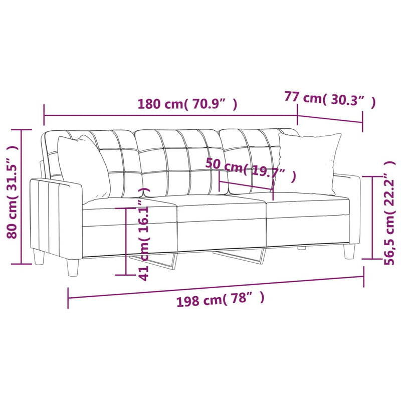 vidaXL 3-Seater Sofa with Throw Pillows Grey 180 cm Faux Leather