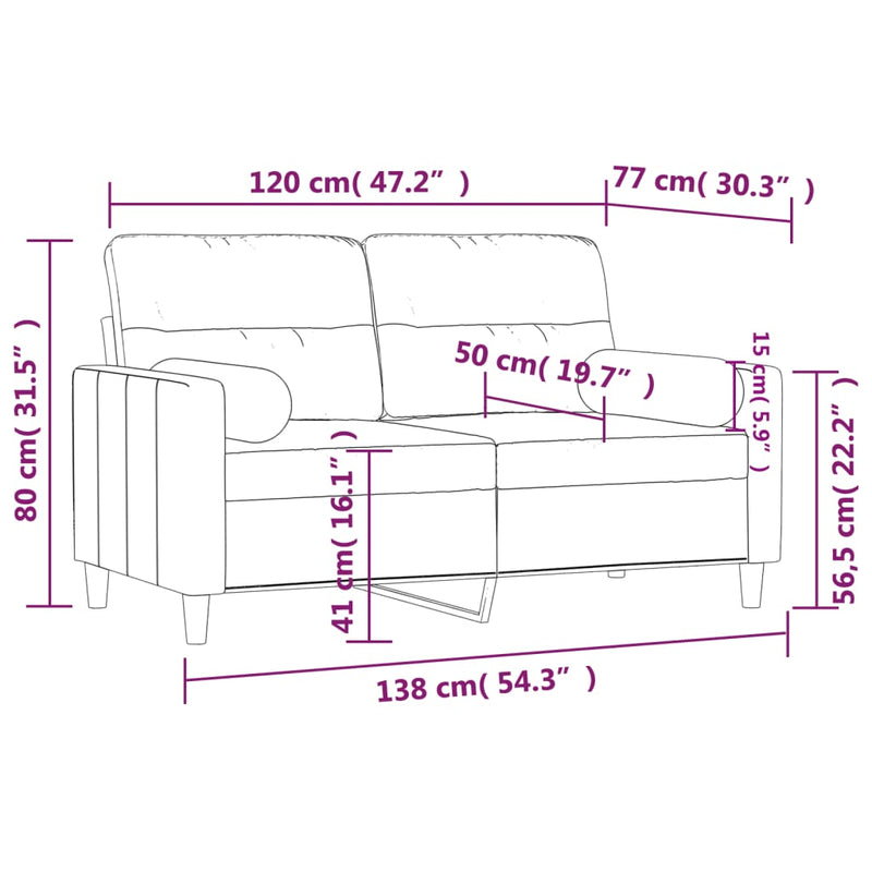 vidaXL 2-Seater Sofa with Throw Pillows Light Grey 120 cm Fabric