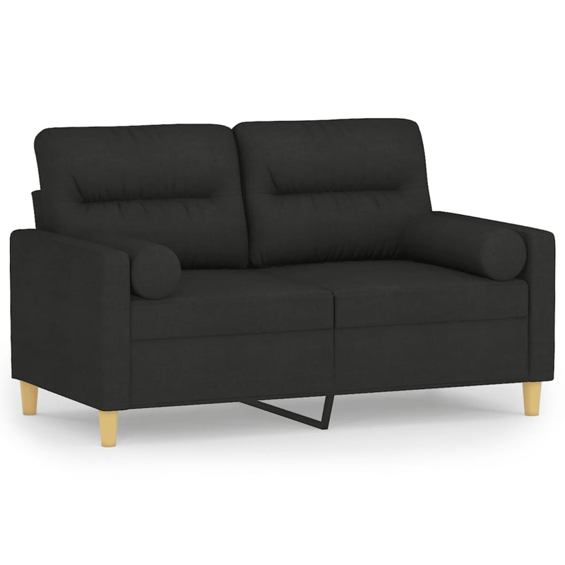 2-Seater Sofa with Throw Pillows Black 120 cm Fabric