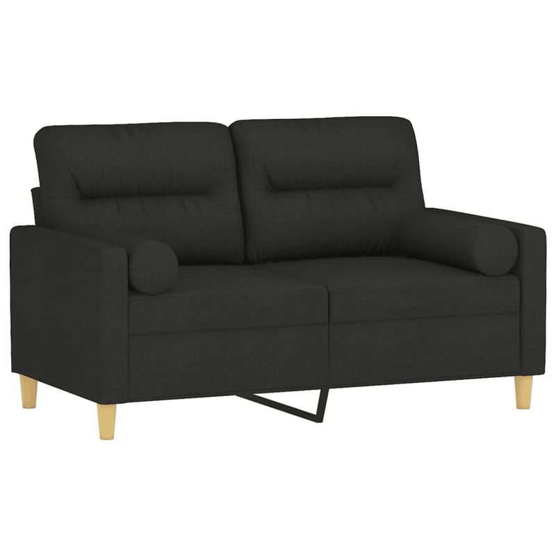 2-Seater Sofa with Throw Pillows Black 120 cm Fabric