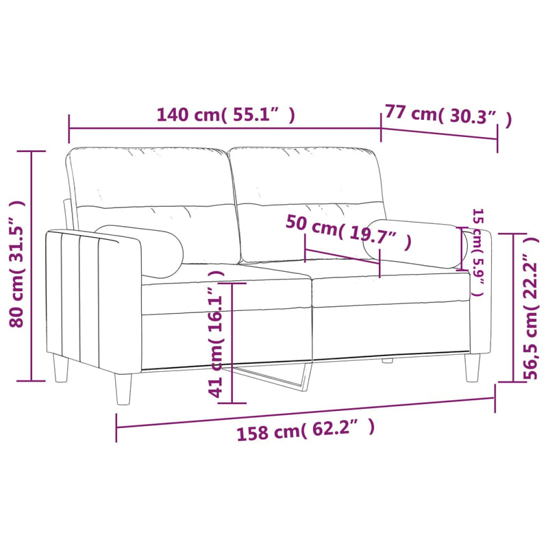 vidaXL 2-Seater Sofa with Throw Pillows Light Grey 140 cm Fabric