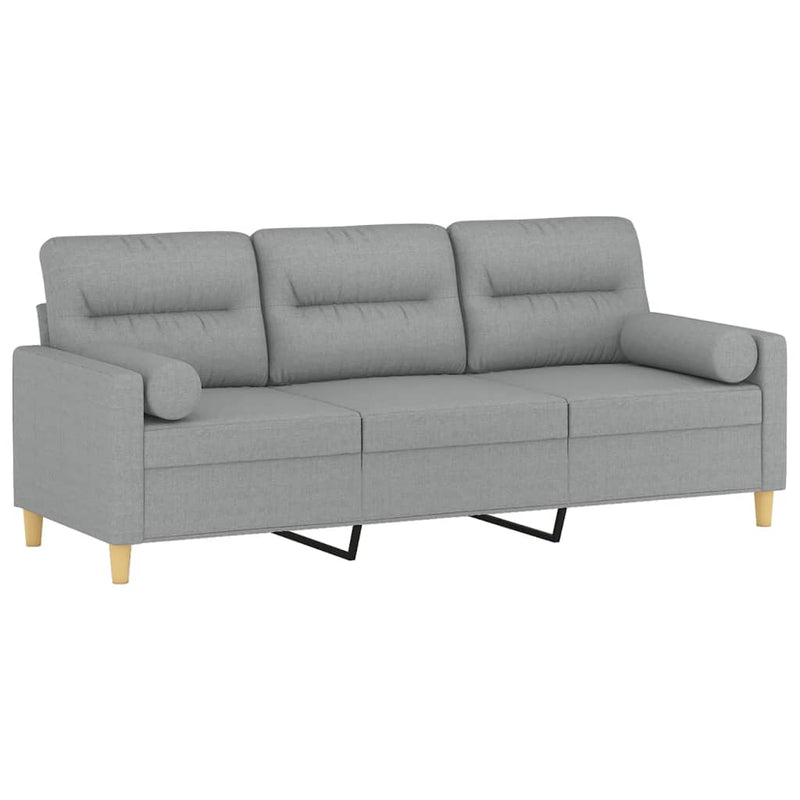 3-Seater Sofa with Throw Pillows Light Grey 180 cm Fabric