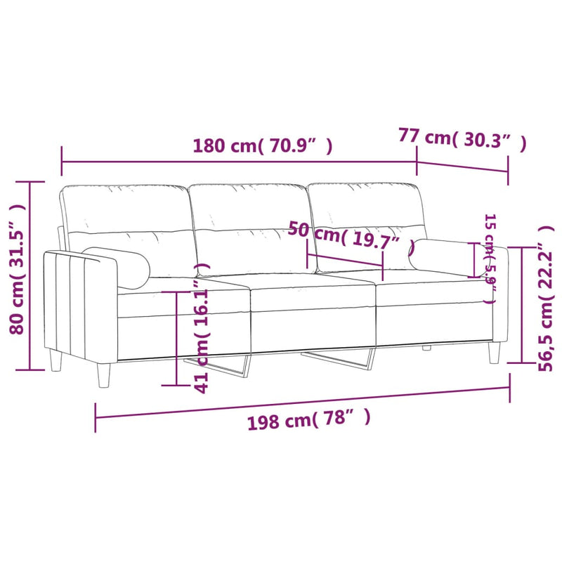 3-Seater Sofa with Throw Pillows Light Grey 180 cm Fabric